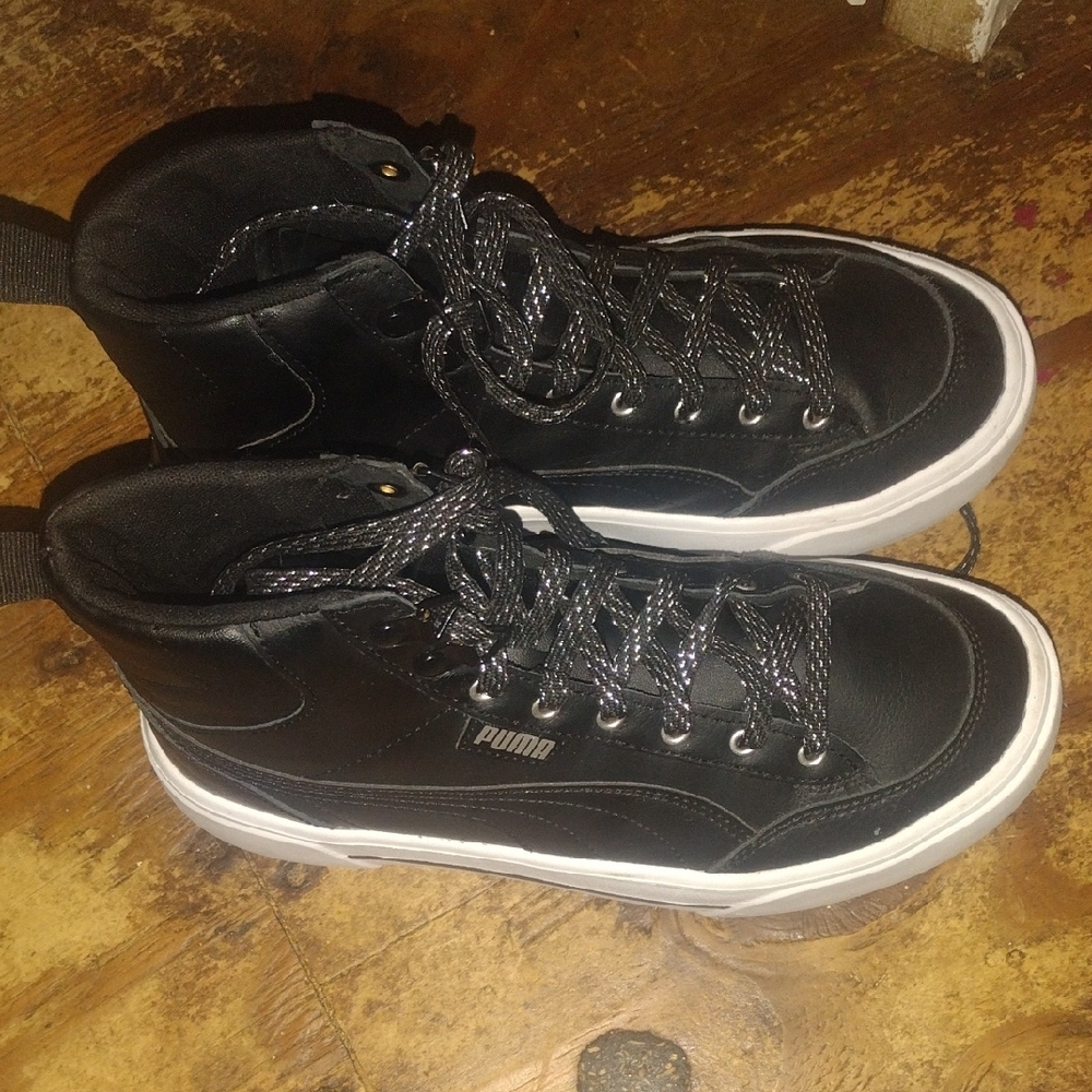 Puma Black and White High-Top Sneakers